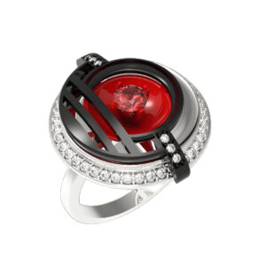 Кольцо RED золото с бриллиантами, сапфиром и нанокерамикой Зк-10158