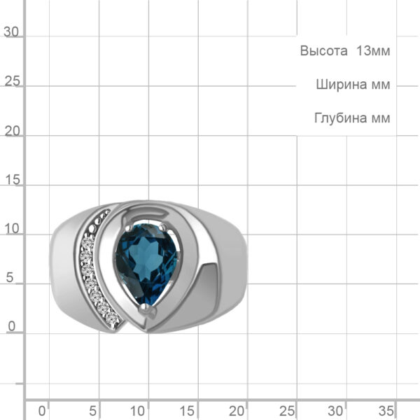 Кольцо ЛУННЫЙ ОМУТ серебро с топазом Лондон блю и фианитами 65005508А