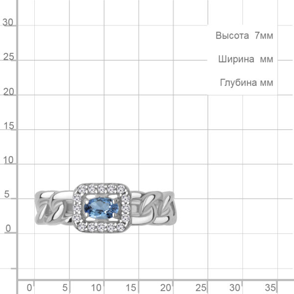 Кольцо ГРАЦИЯ серебро с топазом свисс блю и фианитами 65014305А