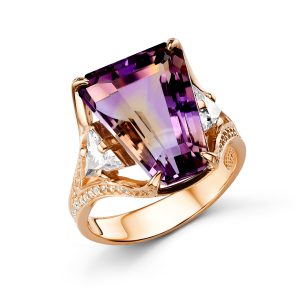 Кольцо ЖИВОЙ КАМЕНЬ серебро позол. с аметрином и фианитами Кэ-0083зс42600