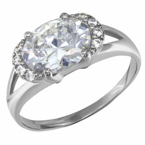 Кольцо ОВАЛЬНОЕ СИЯНИЕ серебро с фианитами с32-366Кф