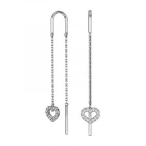 Серьги продевки с сердцем серебро с фианитами с32-1260Сф