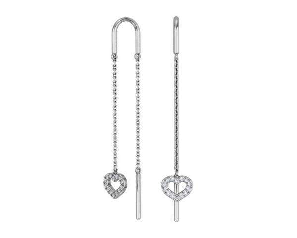 Серьги продевки с сердцем серебро с фианитами с32-1260Сф